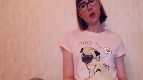 slutty Russian tranny In Glasses Strokes Her tiny rod