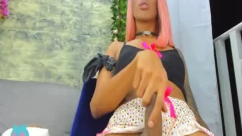 Pink Haired darksome legal age teenager sheboy Yanking big weenie