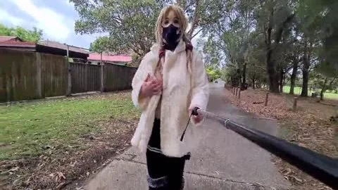 Exhibitionist hooker Flashing In A Fur Coat By A Busy Road