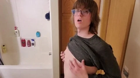 Trans beauty Stephanie Sprays massive semen flow All Over bathroom Floor