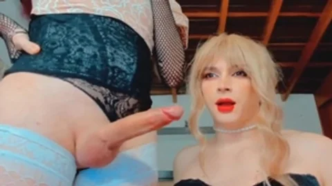 blonde shemale Strokes Her humongous Shaft