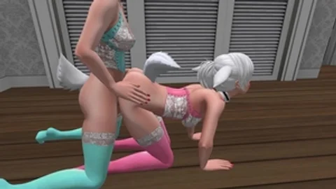 2 Bunny girls In Bright Colored nylons & lingerie doggystyle Sex - SL manga Furry