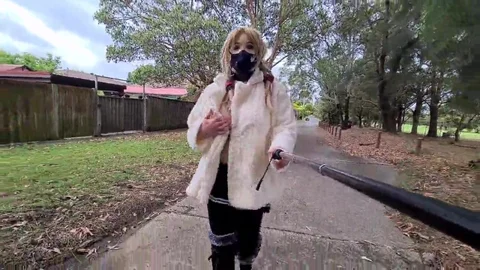 Exhibitionist hooker Flashing In A Fur Coat By A Busy Road